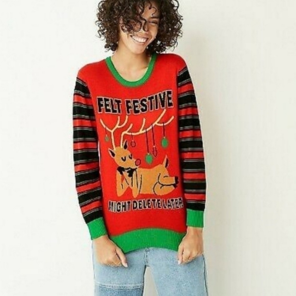 NWT MIGHTY FINE Women's Red Ugly Christmas Sweater Funny Felt Festive Medium New